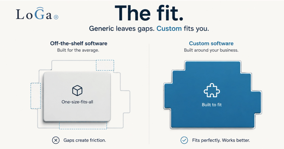 Custom software shaped to fit a small business versus a generic off-the-shelf box.